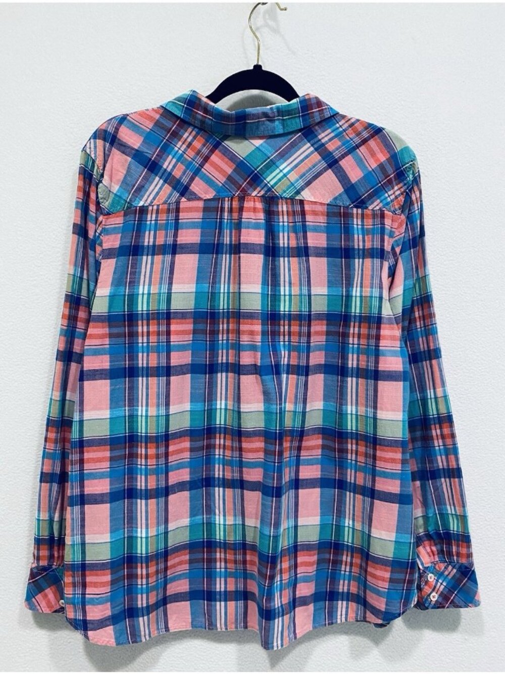 Talbots Top Womens XL Plaid Madras Cotton Button Up Long Sleeve Preppy Beachy - Picture 4 of 7